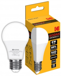 LED лампа Kodak A60 E27 8W 220V Нейт Бел 4100K Мат н/Дім (6449720)