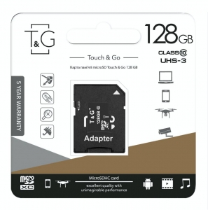 Карта пам'яті MicroSDXC 128GB UHS-I U3 Class 10 T&G; SD-adapter (TG-128GBSD10U3-01)