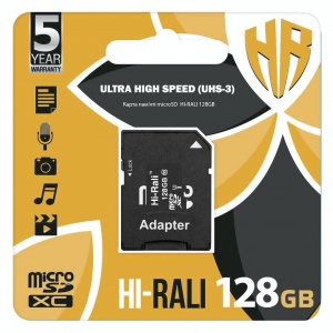 Карта пам'яті MicroSDXC 128GB UHS-I U3 Class 10 Hi-Rali + SD-adapter (HI-128GBSD10U3-01)