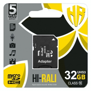 Карта пам'яті MicroSDHC 32GB UHS-I U3 Class 10 Hi-Rali + SD-adapter (HI-32GBSD10U3-01)