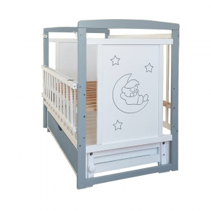 Ліжко дитяче Baby Comfort TEDDY біло-сіре з ящиком та маятником 124*64*92 см