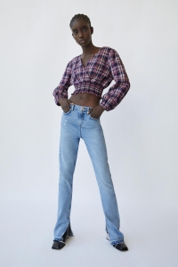 Жіноча блуза Zara M синьо-рожевий клітина 7484154330