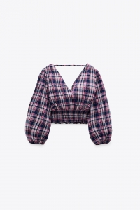 Жіноча блуза Zara M синьо-рожевий клітина 7484154330