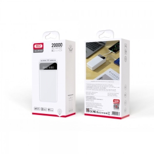 Зовнішній аккумулятор Power Bank XO PR163 with emergency lighting LEDдисплей 2A Micro-usb, Type-C 20000 mAh Білий
